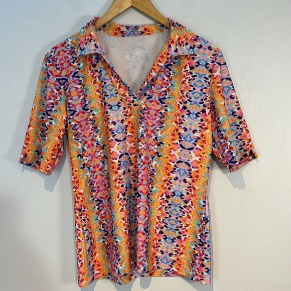Tzu Tzu Womens Polo Stretch Short Sleeve Abstract Golf Tennis Shirt Top M - Picture 8 of 10